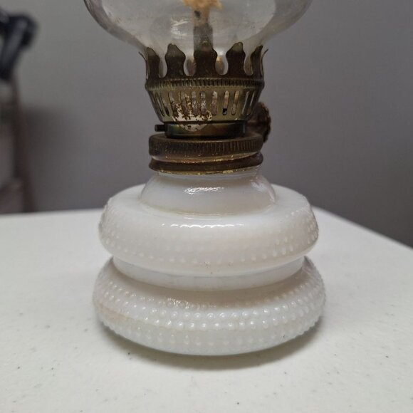 Milk Glass Oil Lamp Small 6.5 Inch Tall Bubble Base Hong Kong Vintage - Picture 7 of 8